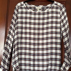 LOFT Women's Checkered Blouse - Brown and White